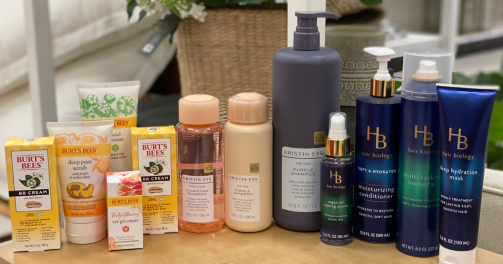 facial care and hair care products on shelf 