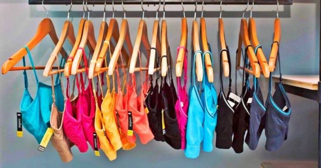row of bras on hangers