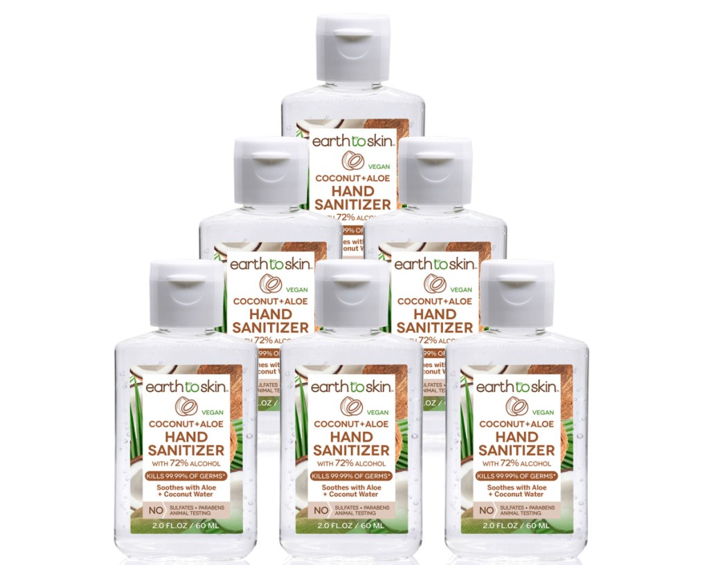 Earth to Skin brand hand sanitizer mini bottles