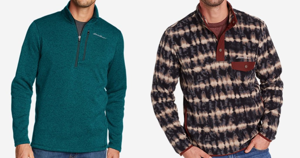 2 men wearing eddie bauer 1/2 fleece