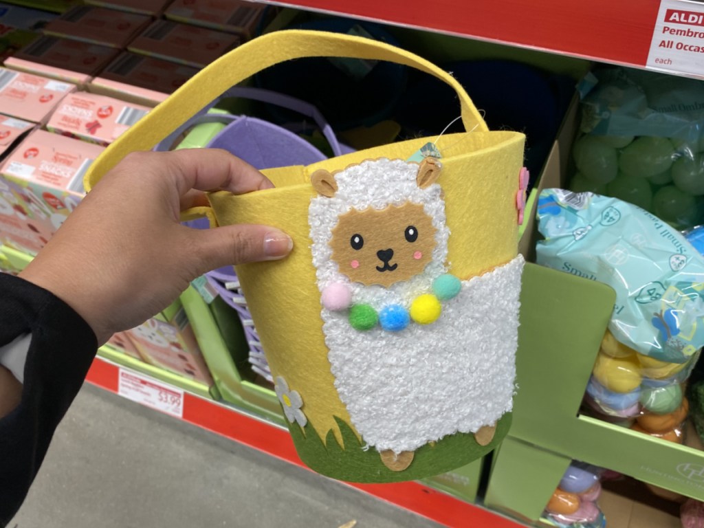 Llama themed Easter basket made of felt