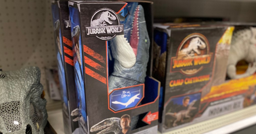 jurrasic world toys on shelf 