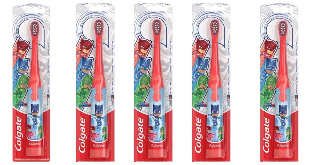 six colgate kids PJ Masks powered toothbrushes in the packaging