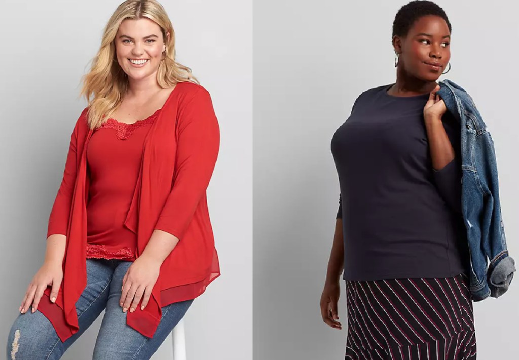 2 women wearing lane bryant tops