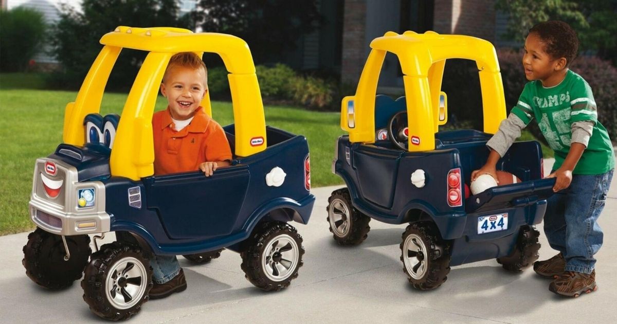 kids in 2 Little Tikes Ride-On Trucks