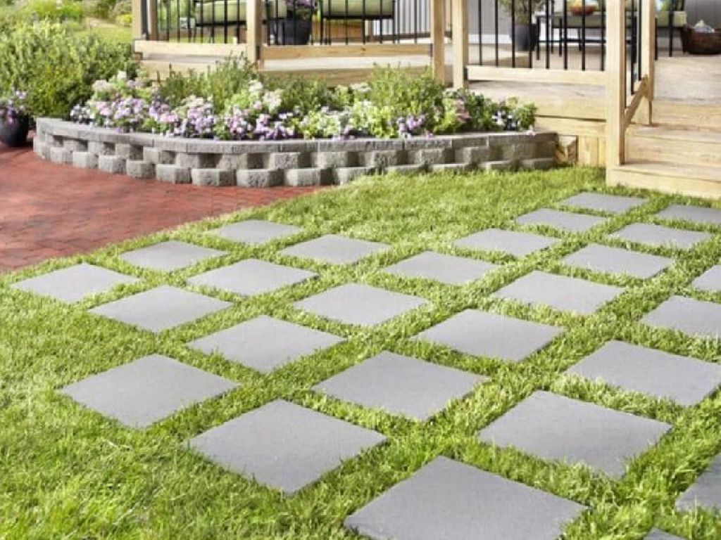 Gray patio stones in yard