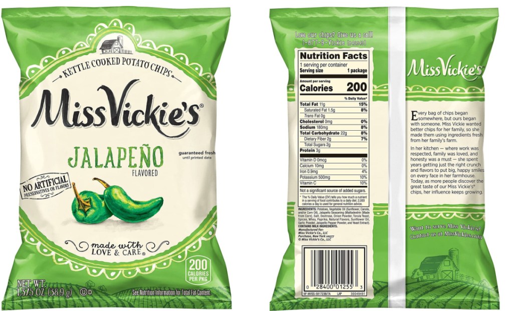 Front and back view of jalapeno flavored chips