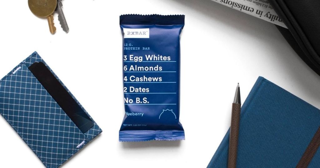 RXBAR Blueberry on a desk with office supplies