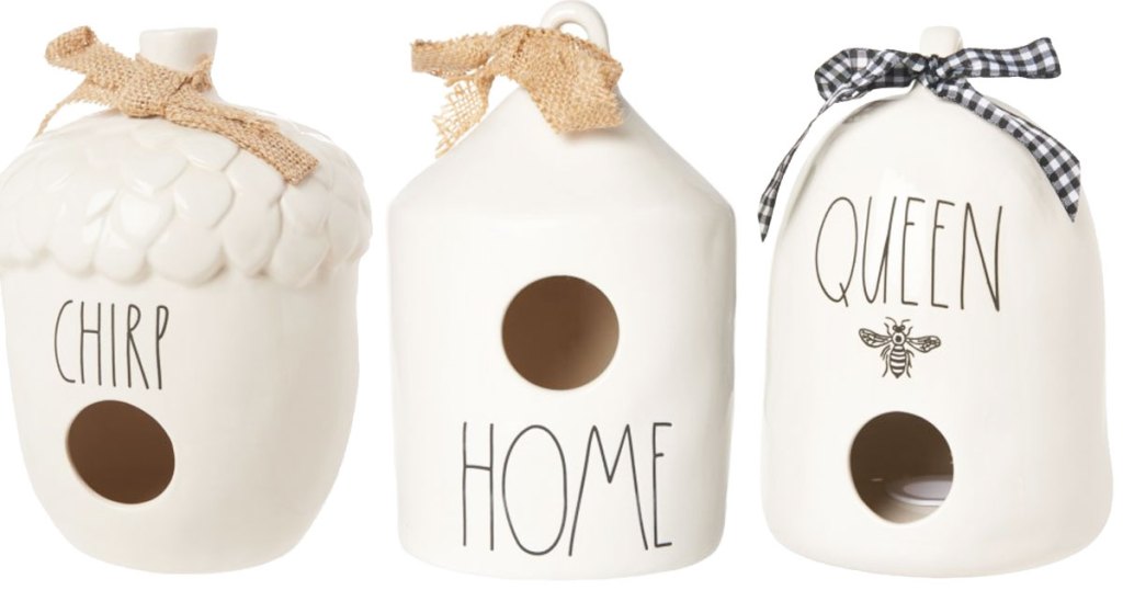 3 rae dunn birdhouses