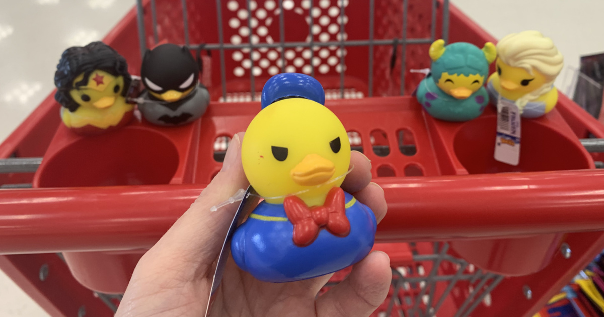 hand holding a donald duck rubber duck at target 