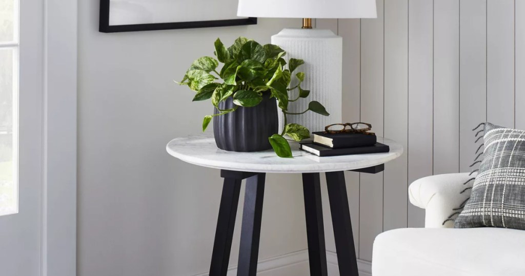 marble accent table with black legs