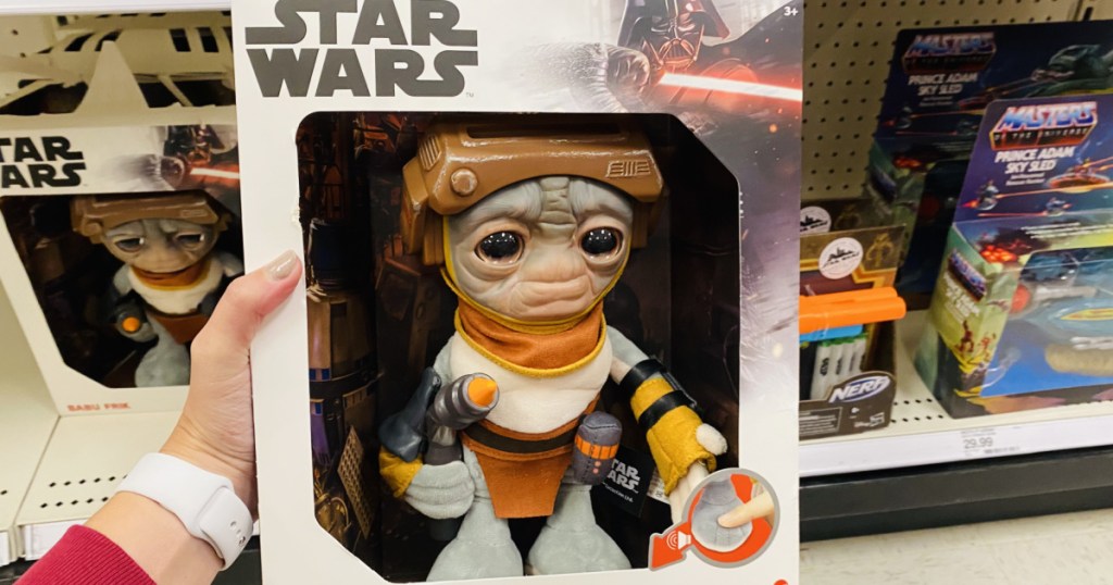 hand holding Star Wars Feature Plush-Babu Frik at target 