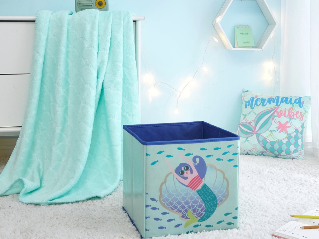 Your Zone Kids 3-Piece Storage Cube Sets- Mermaid set in bedroom