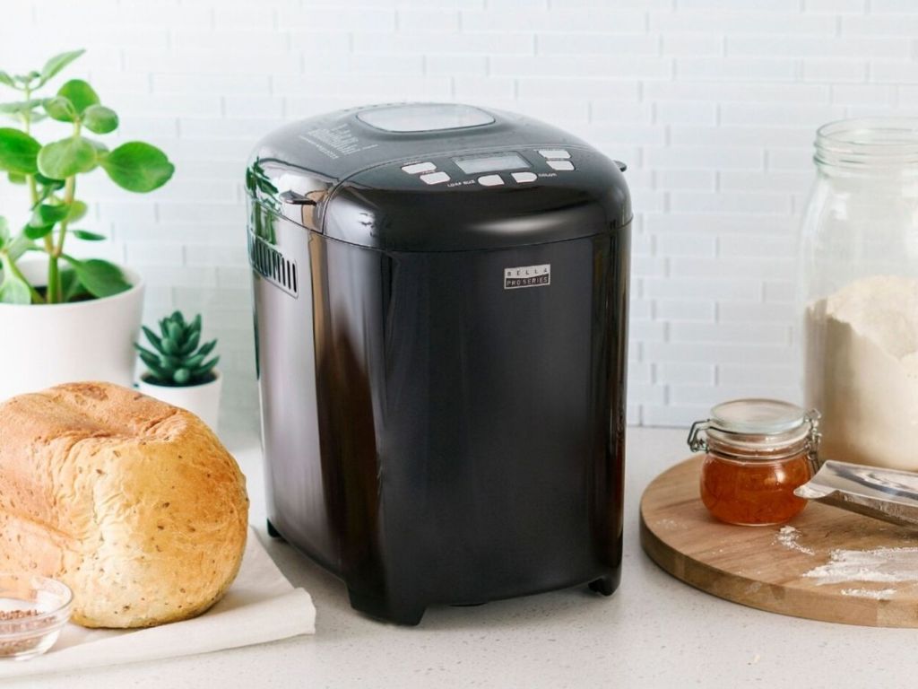 black Bella bread maker on counter