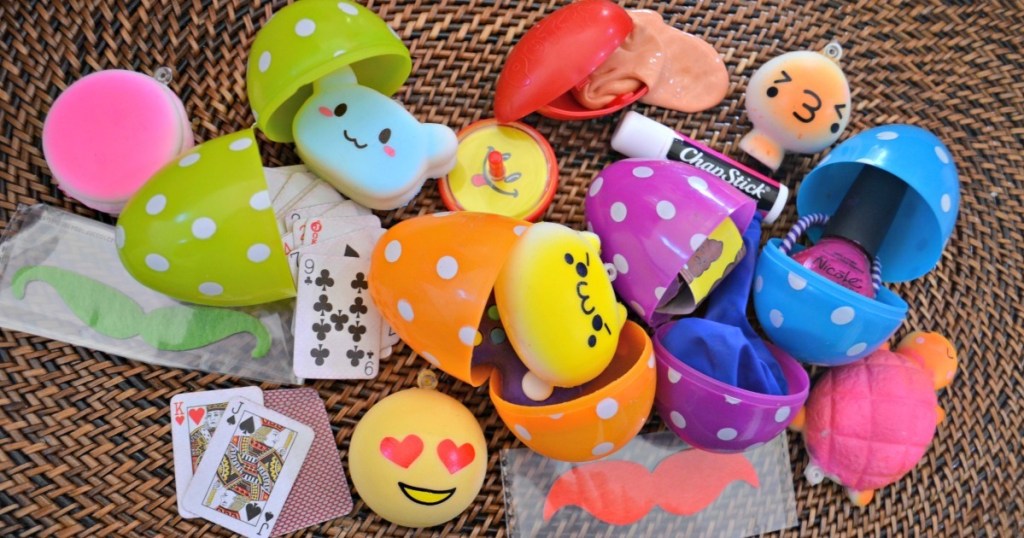 pile of plastic easter eggs with non candy fillers inside