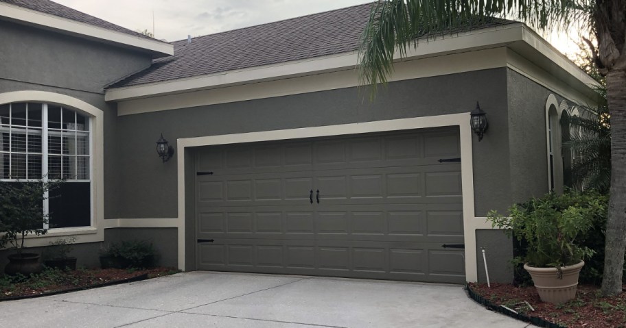 garage door on a gray house