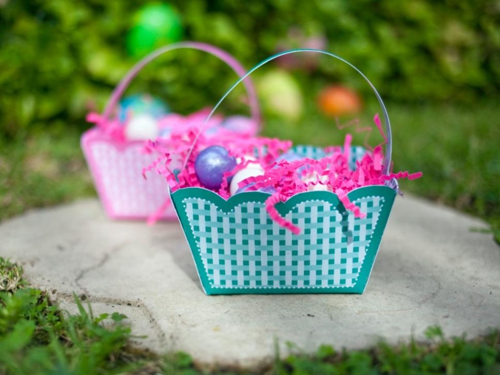 two Easter baskets made from paper