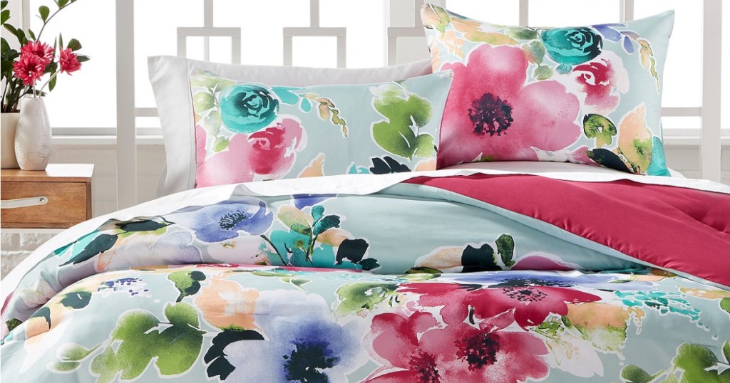 watercolor bedding on bed