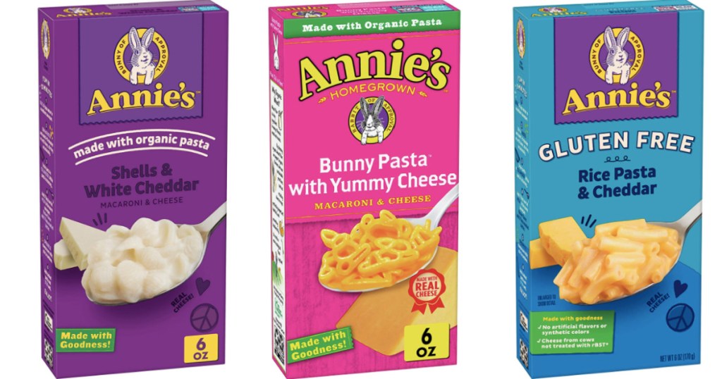 various boxes of Annie's macaroni & cheese