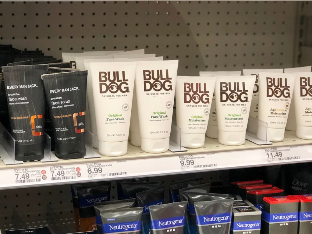 bulldog men's facial care products on target store shelf
