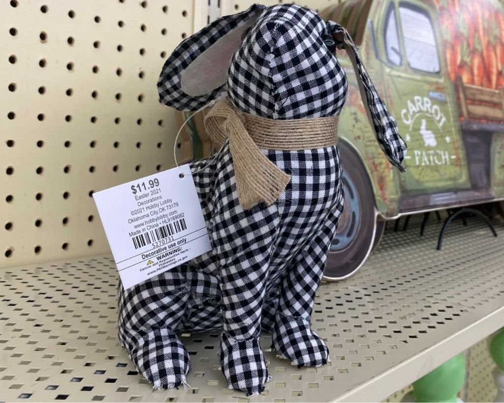 Easter Black and White Gingham Fabric Bunny