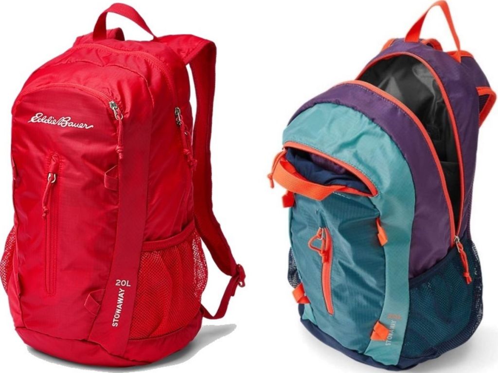 two Eddie Bauer Stowaway backpacks