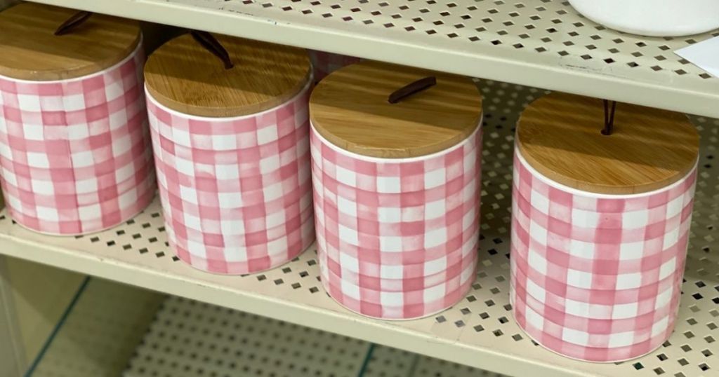 Hobby Lobby Easter Ceramic Canister w/ Wood Lid on shelf