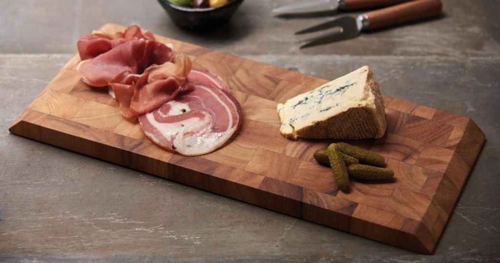 Ironwood Charcuterie End Grain Cheese Board with food