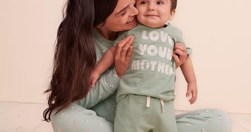 woman and baby wearing matching outfits