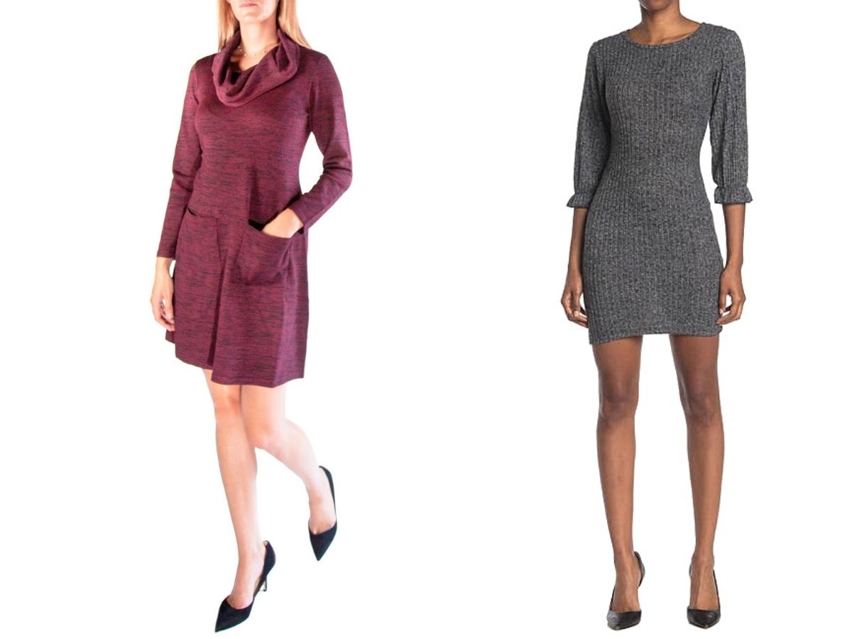 woman wearing purple and gray dress