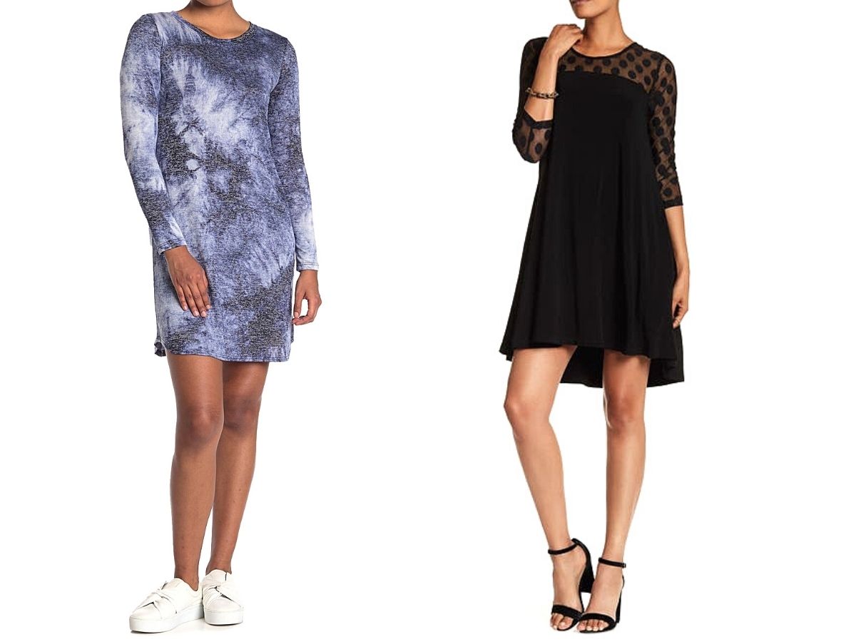 tie-dye dress and black dress