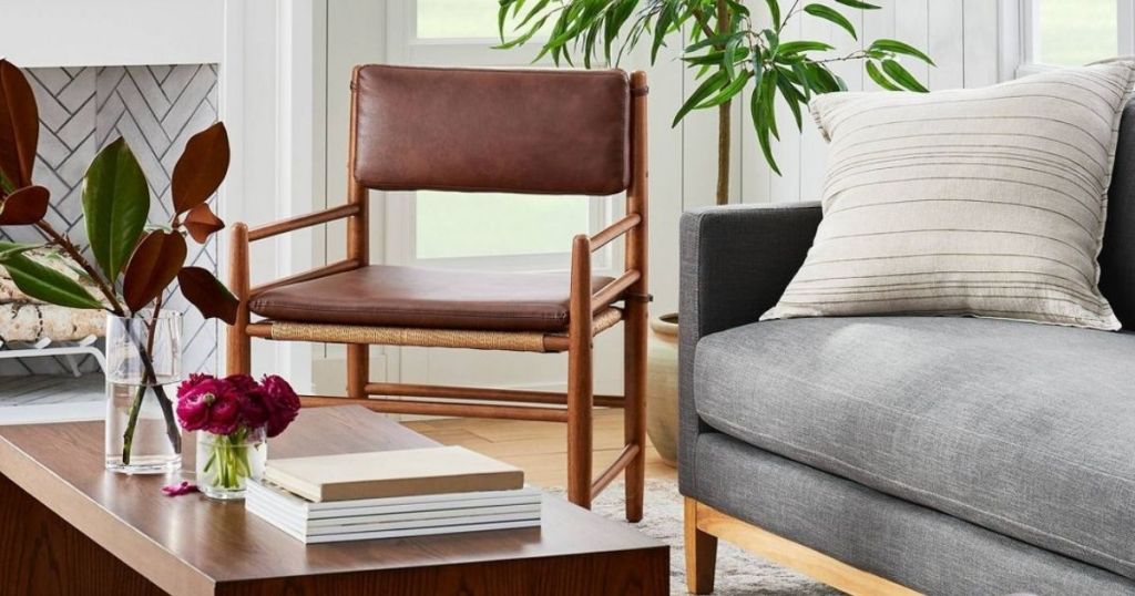 living room with couch, chair and coffee table
