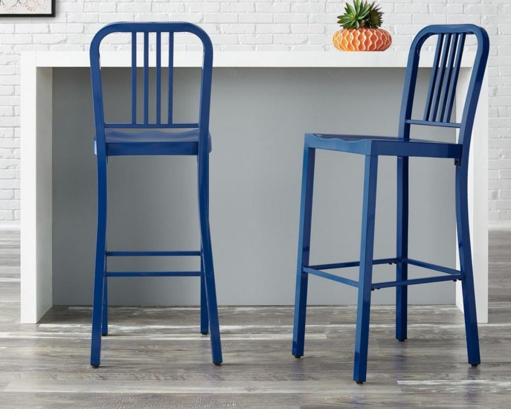 StyleWell Kipling Mariner Blue Metal Bar Stool at bar