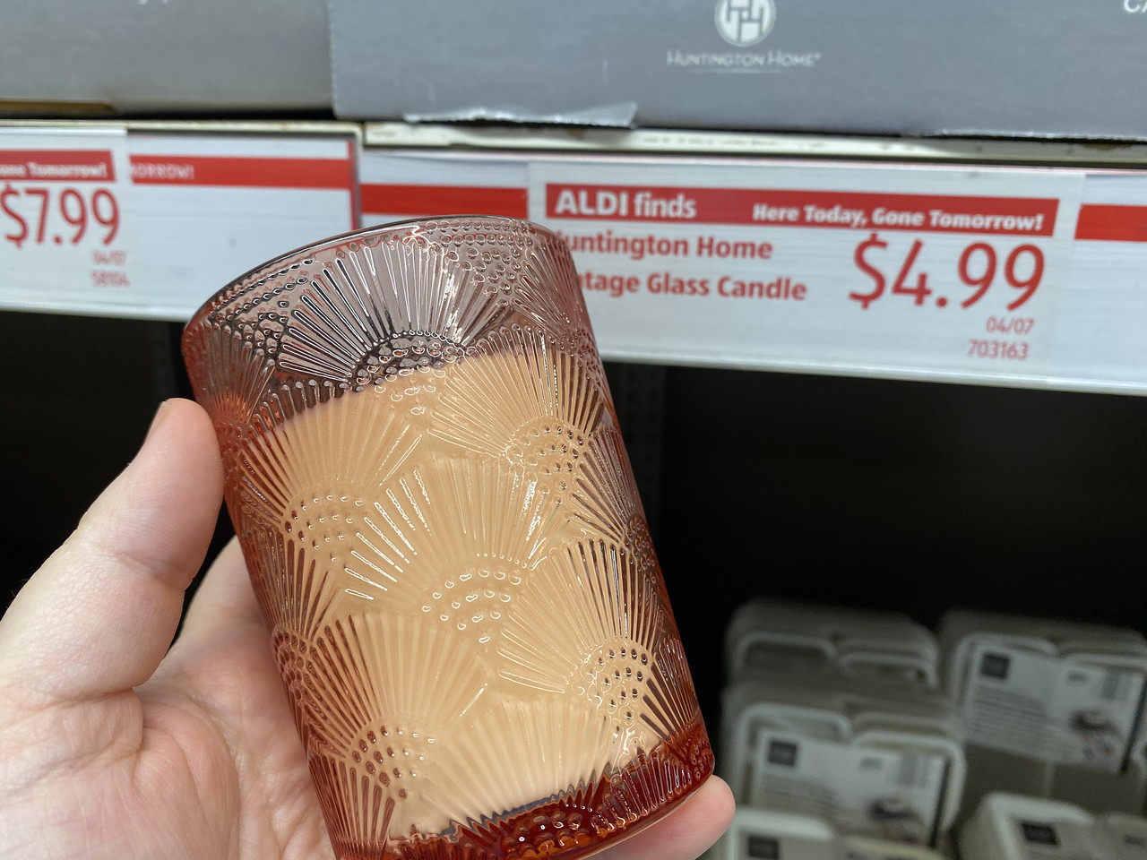 Vintage Glass Candles next to price tag