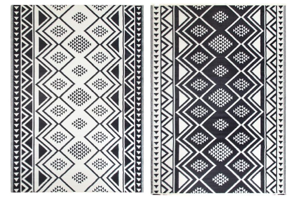 Both sides of World Market 6'x9' Black Moroccan Reversible Floor Mat