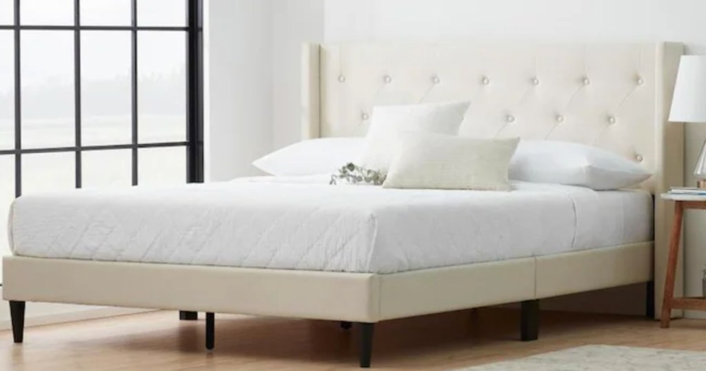 cream upholstered bed king size