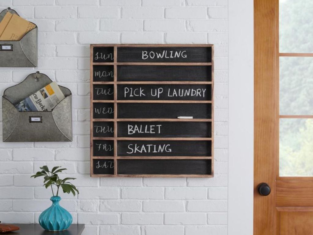 wooden chalkboard hanging