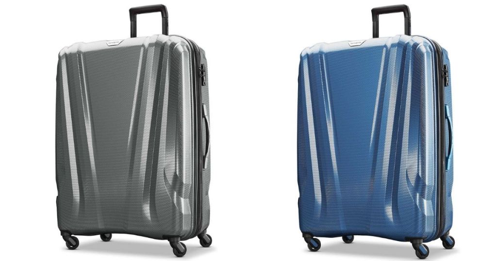 silver and blue luggage