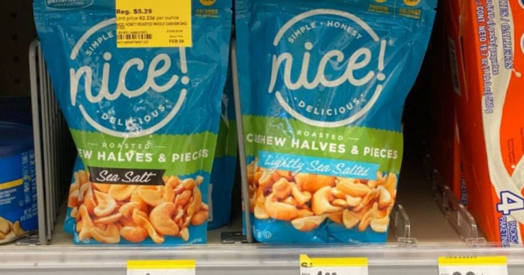 two bags of nuts on shelf 