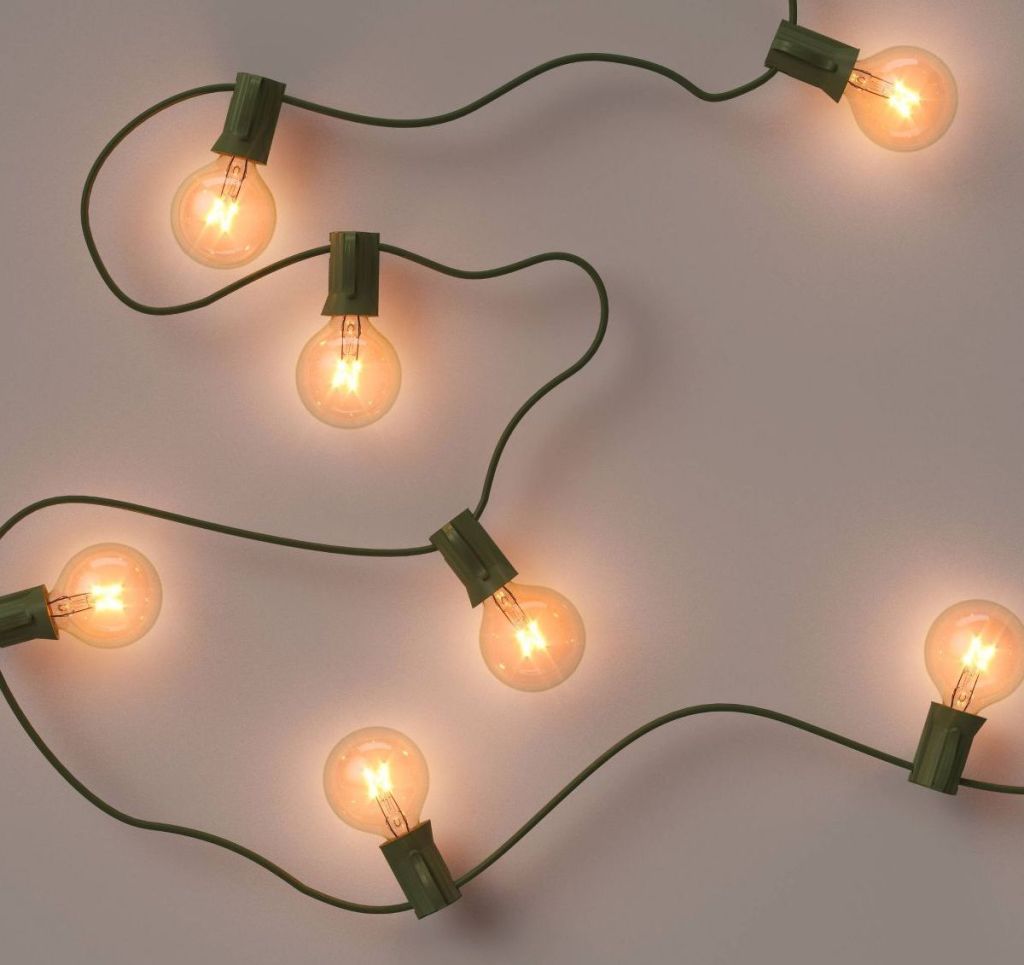 string lights lit up