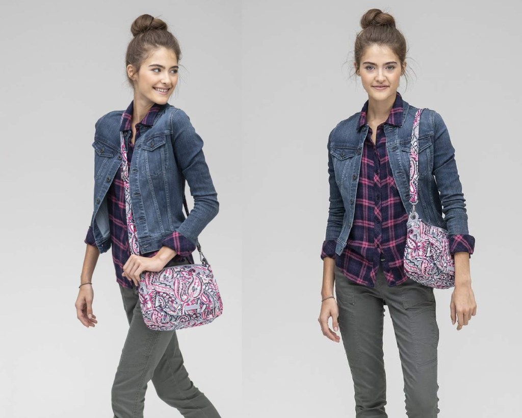 vera bradley shoulder bag on woman