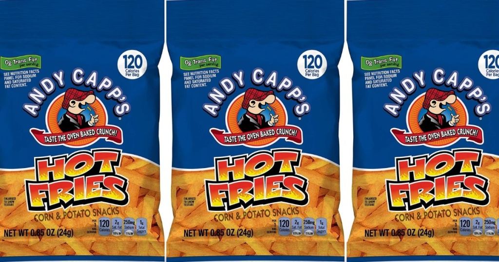 three bags of Andy Capp's Hot Fries