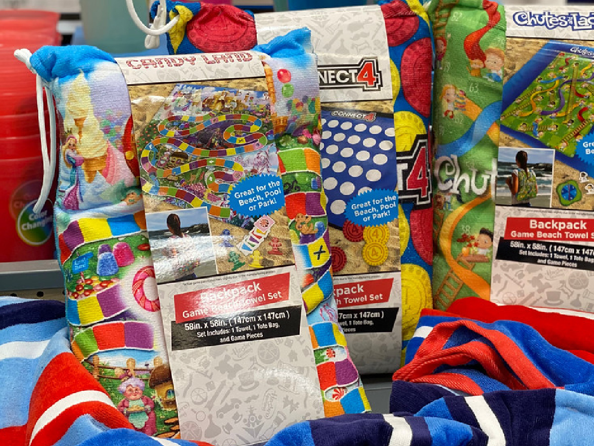 hasbro travel backpack beach towel sets on display in store