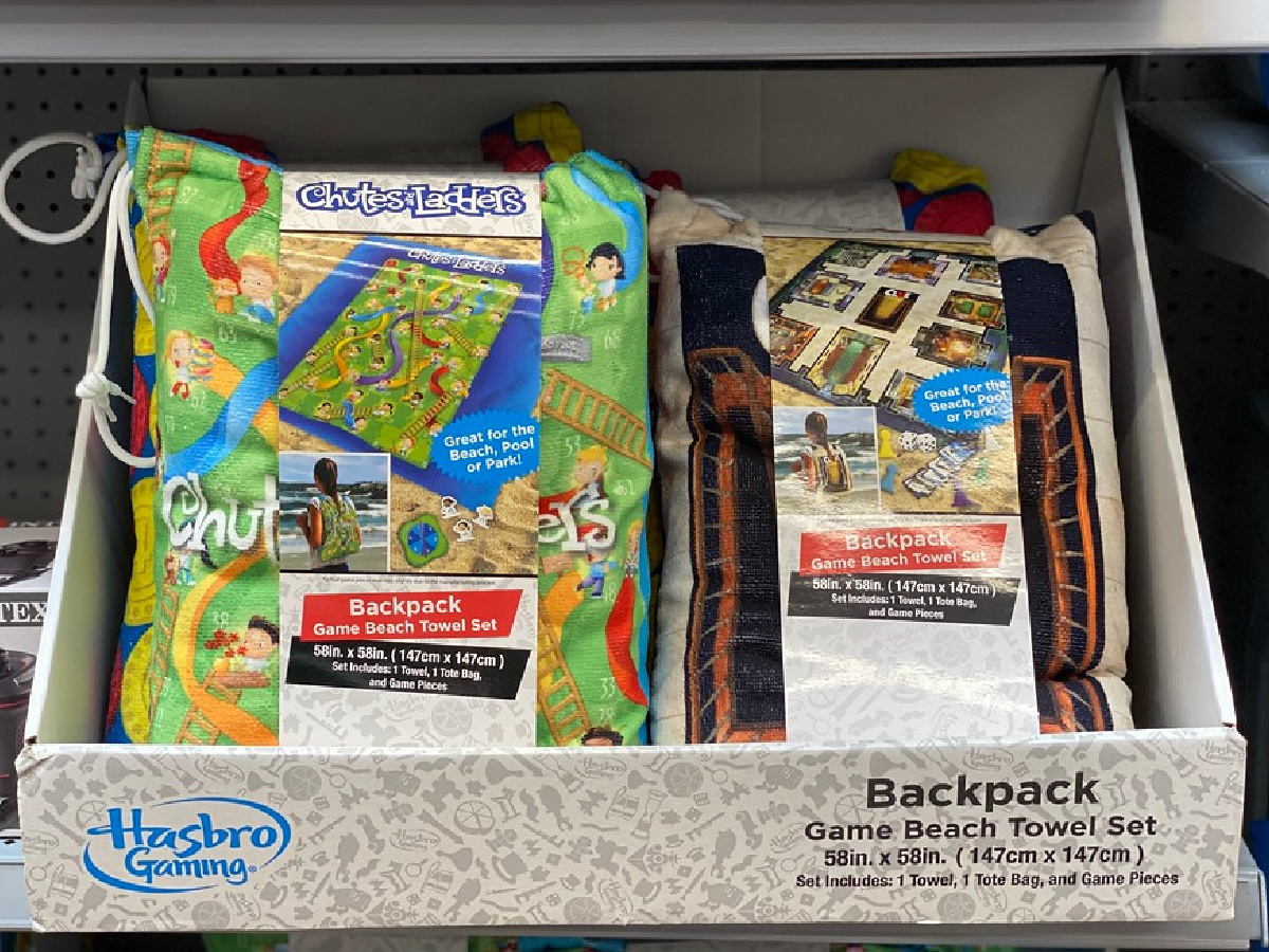 hasbro travel backpack beach towel sets on display in store