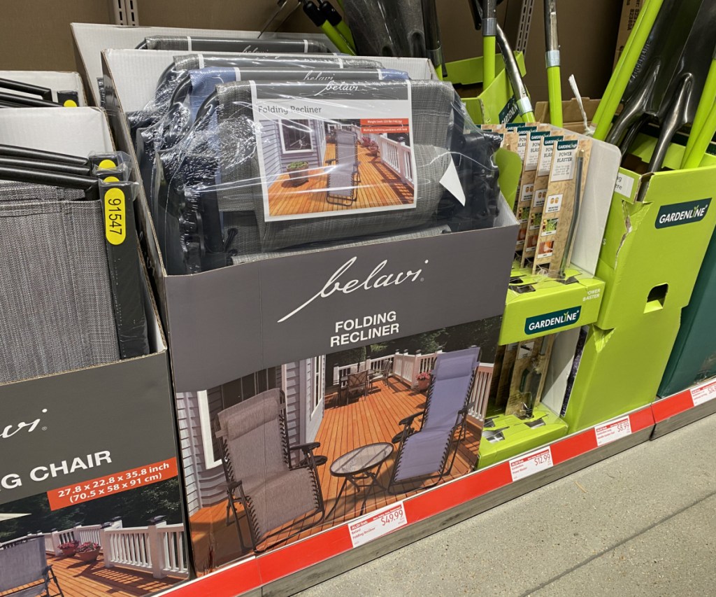 patio chairs on display in ALDI