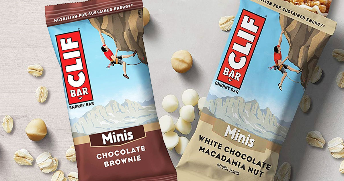 mini clif bars in chocolate brownie and white chocolate macadamia flavors