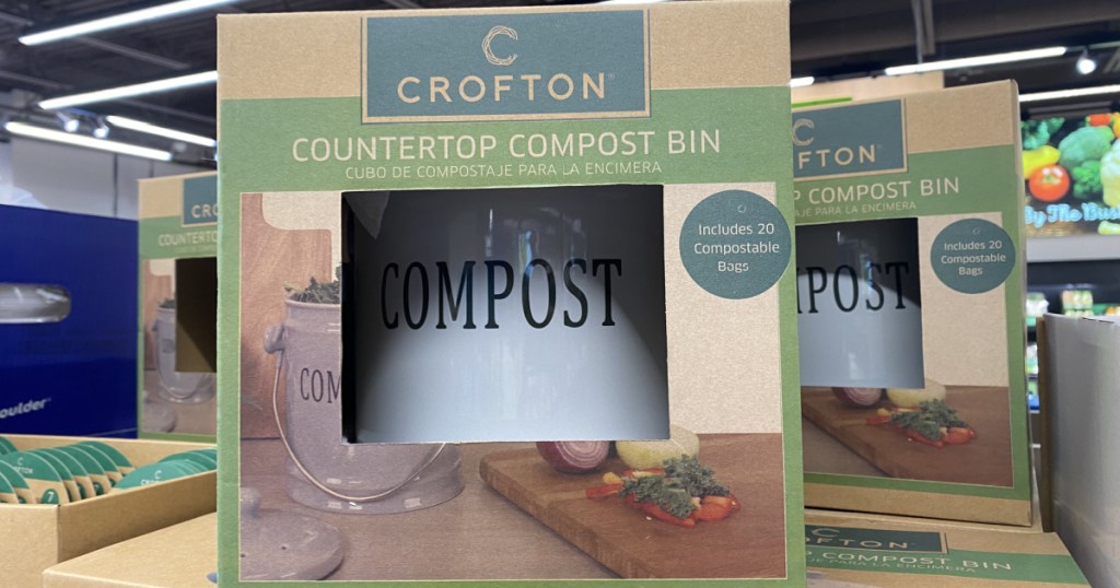 countertop style compost bin in packaging