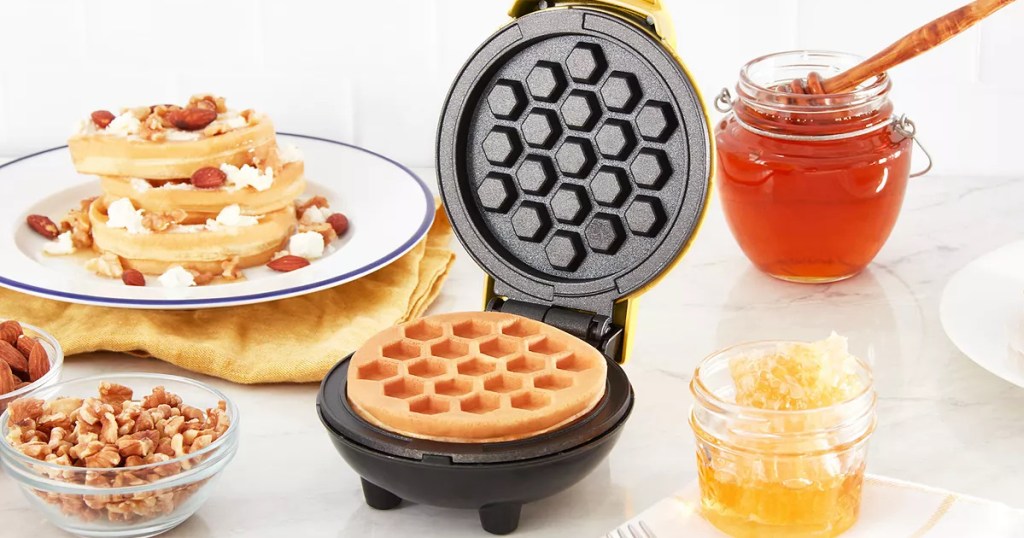 honeycomb themed mini waffle maker