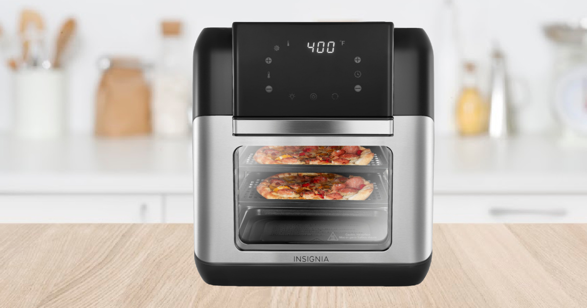 stainless steel and black air fryer on kitchen counter