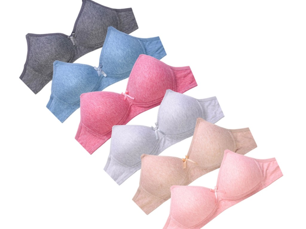 Ladies 6-Pack Wireless Plain Cotton Bras